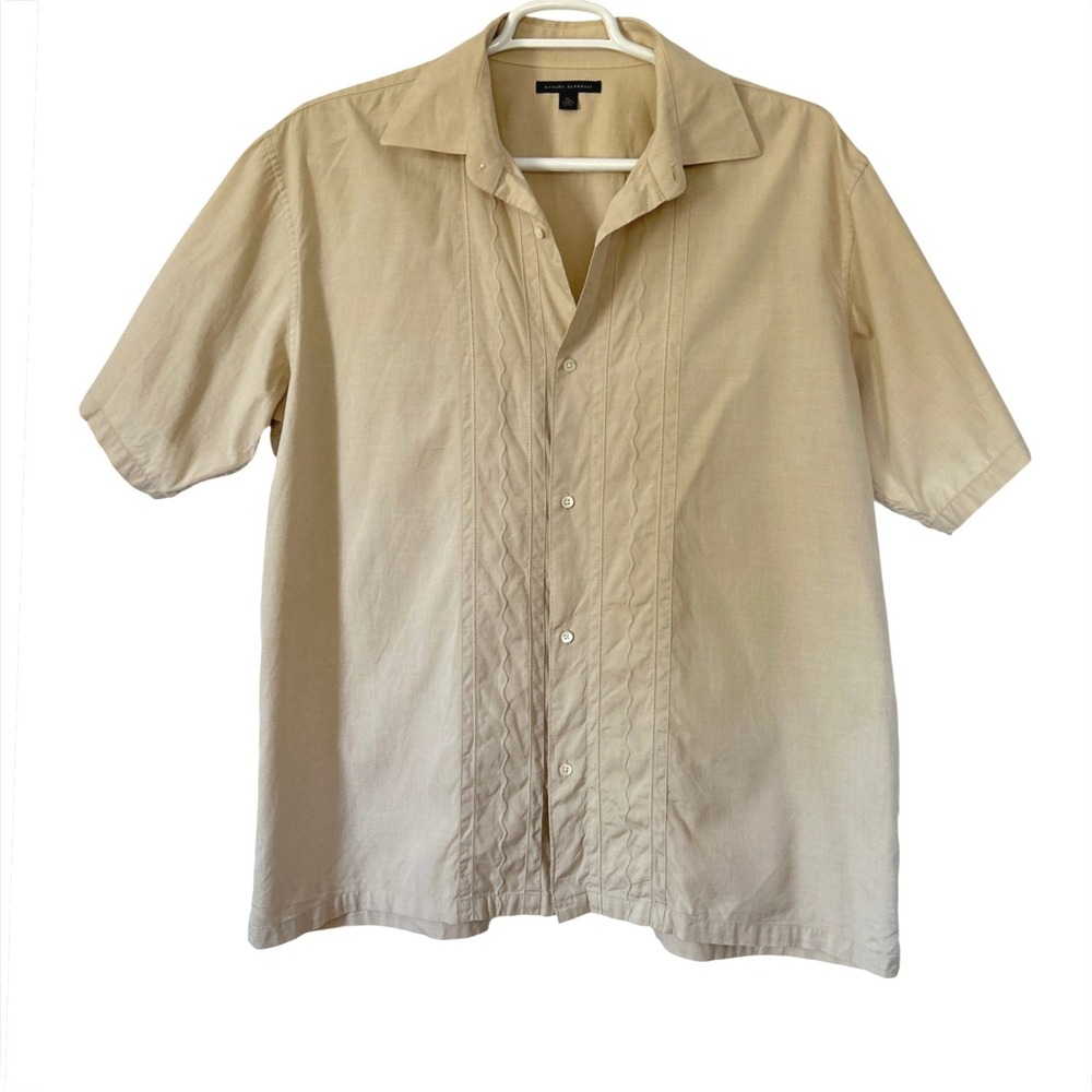 Vintage Banana Republic Y2K Resort Pintuck Camp Shirt XL 100% Cotton 2003 Cabana